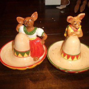 Salt pepper shakers set Clay Art mice on Sombrero Mexican